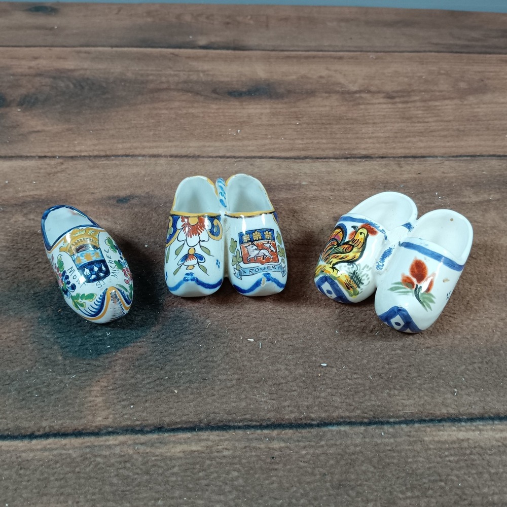 Set of 4 Ceramic Dutch Clogs Souvenir Miniatures Rouen Mont Michel